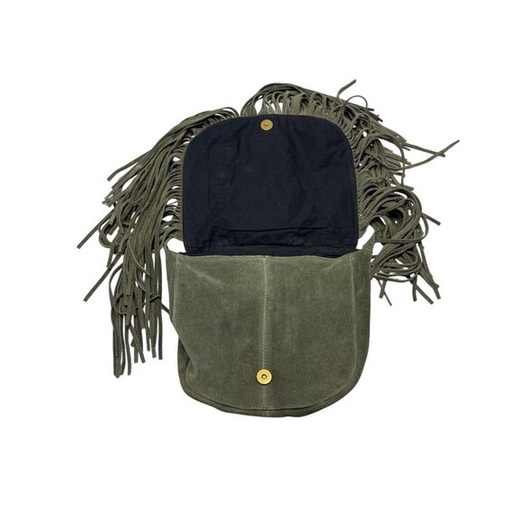 Big Buddha Boho Fringe Leather Sequin Crossbody Green Bag - Picture 6 of 14